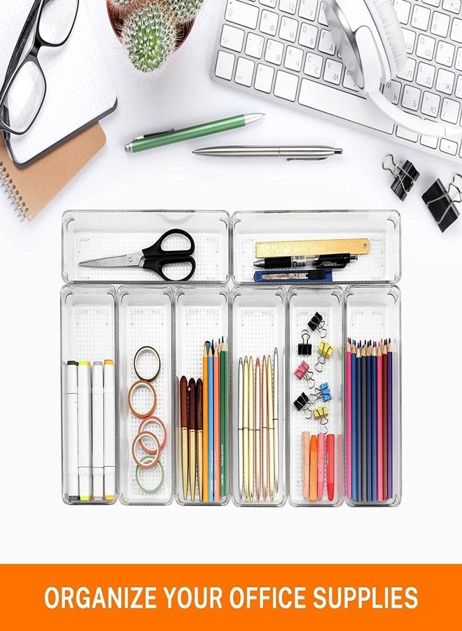 Xpandio Clear Plastic Drawer Organizers Set, Versatile Bathroom and Vanity Drawer Organizer Trays, Storage Bins for Makeup, Bedroom, Kitchen Gadgets Utensils and Office (4 PC LONG LARGE) - Image 4